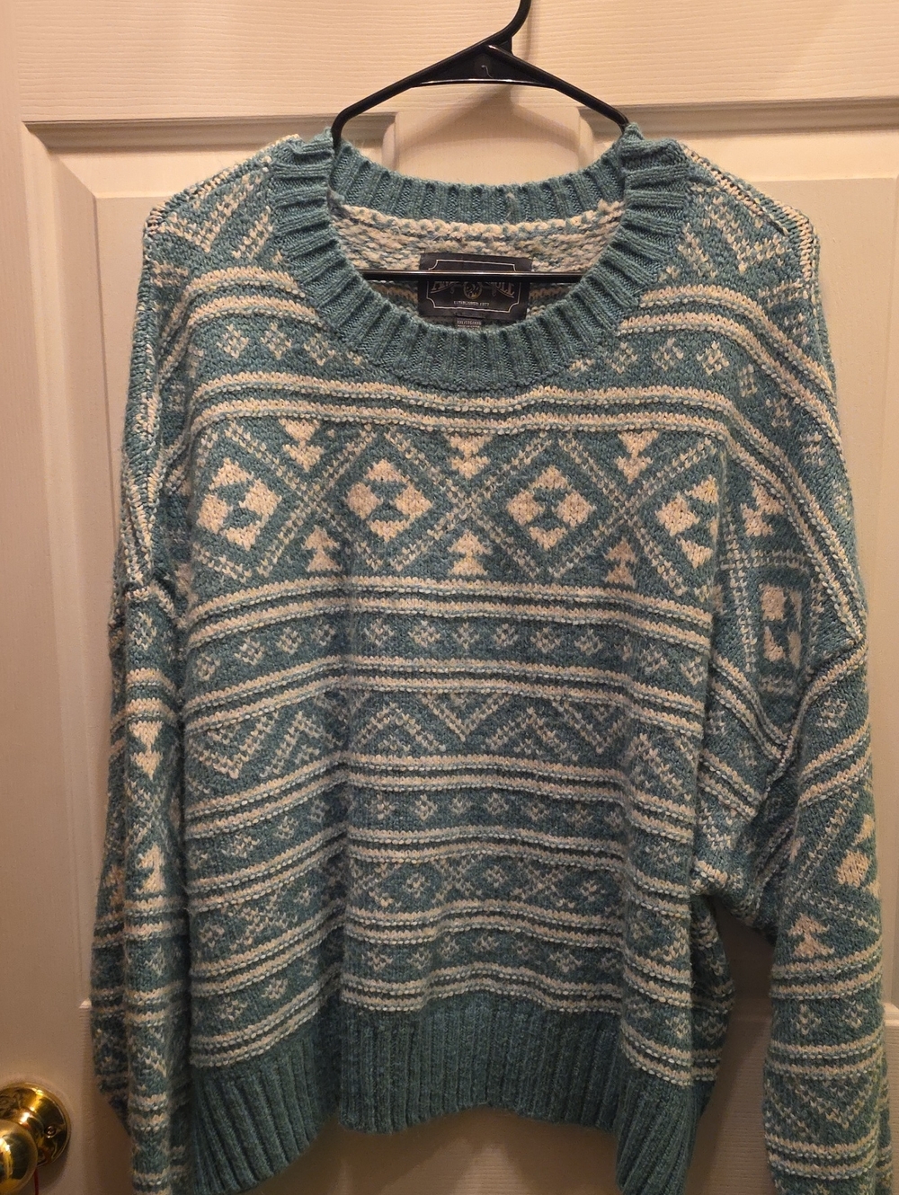 American Eagle Outfitters Teal and Cream Geometric Crewneck Sweater